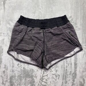 Lululemon Athletica Tracker IV Run Shorts Black White Pattern Zipper Pocket Sz 6